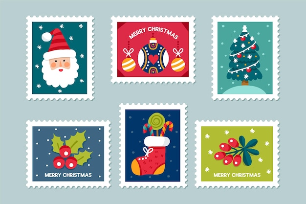 Vector hand drawn christmas stamp collection