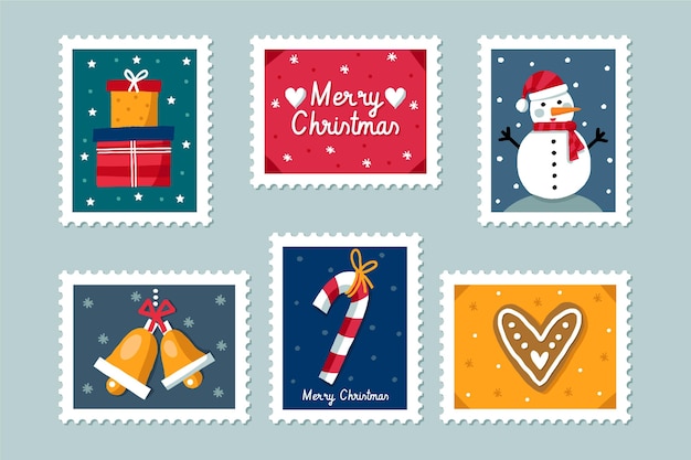 Vector hand drawn christmas stamp collection