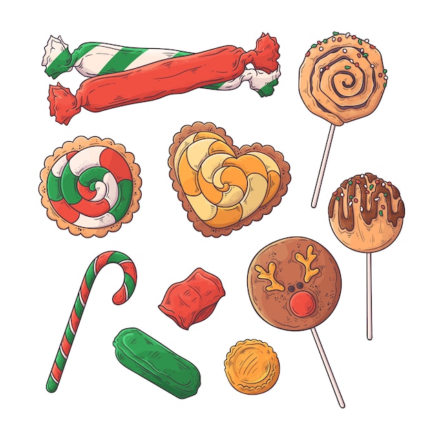 Hand drawn Christmas sweets.