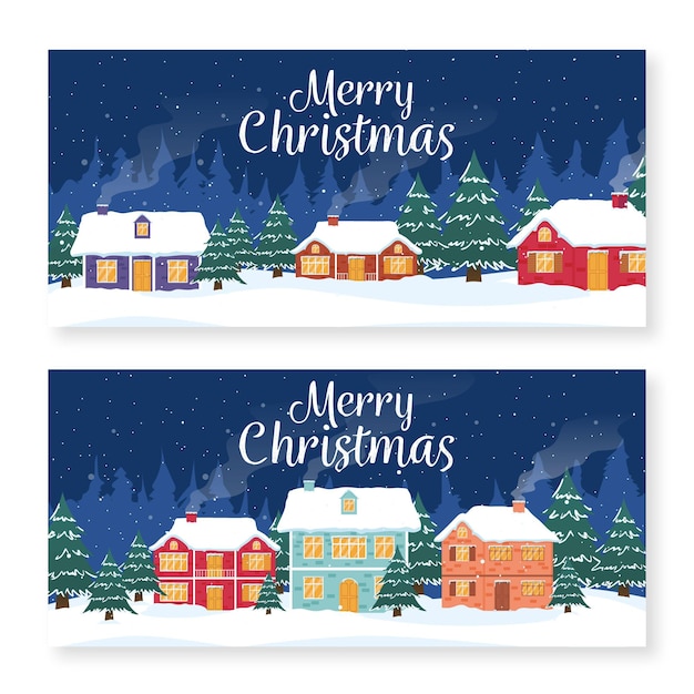 Vector hand drawn christmas town banners template