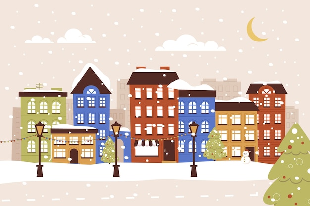 Vector hand drawn christmas town