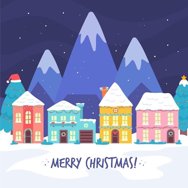 Vector hand drawn christmas town