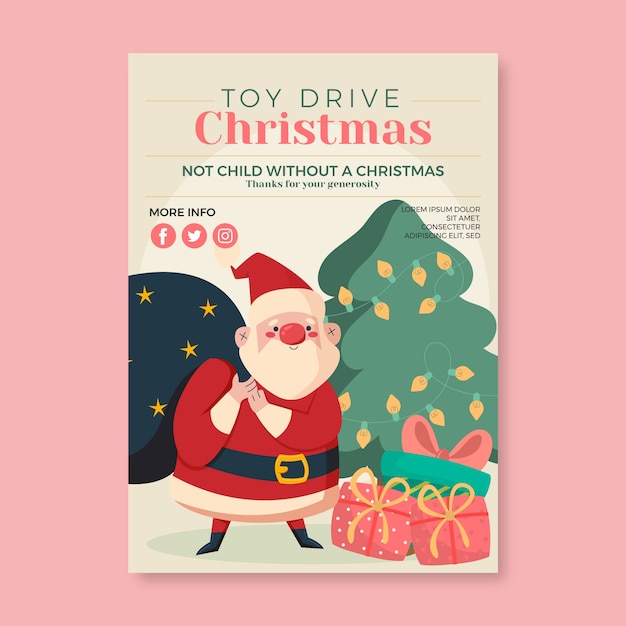 Hand drawn christmas toy drive vertical poster template