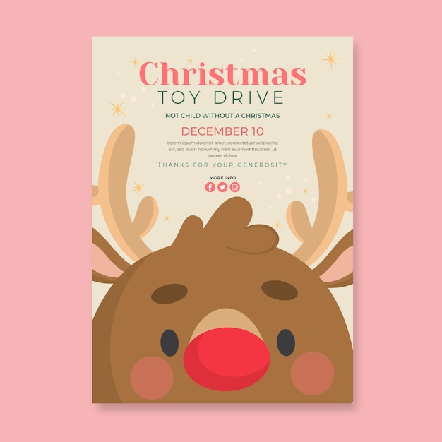 Vector hand drawn christmas toy drive vertical poster template