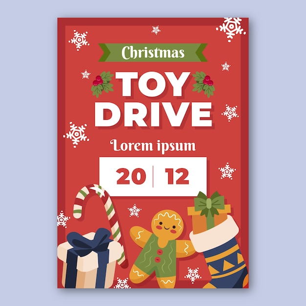 Vector hand drawn christmas toy drive vertical poster template