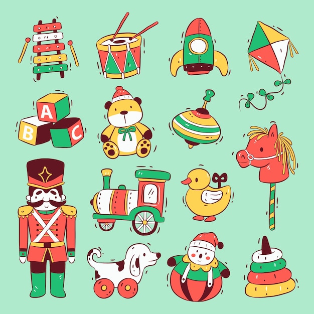 Vector hand drawn christmas toys collection