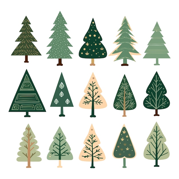 Hand drawn Christmas tree collection vector