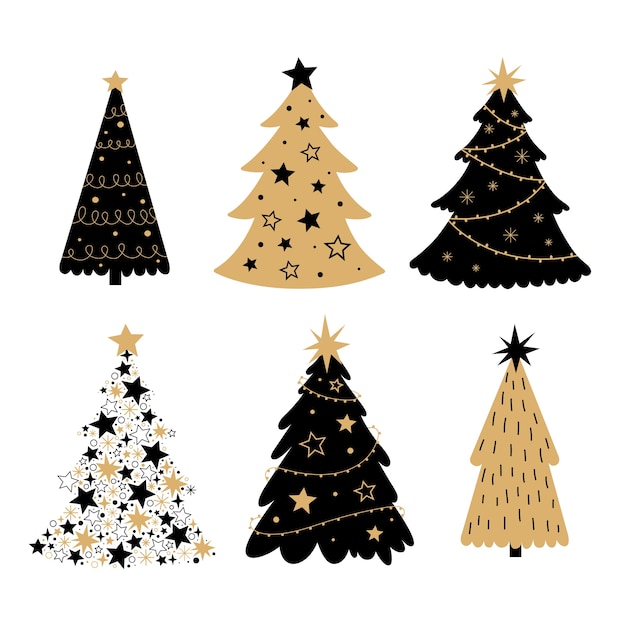 Vector hand drawn christmas tree collection