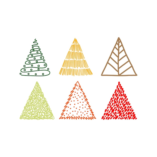 Hand drawn christmas tree doodle in multicolor