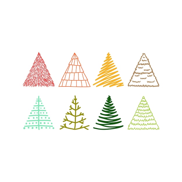 Hand drawn christmas tree doodle in multicolor