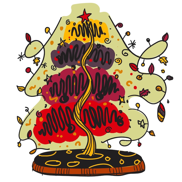 Vector hand drawn christmas tree vector illustration