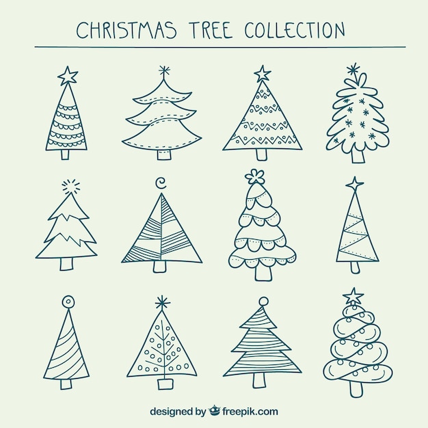 hand drawn christmas trees collection