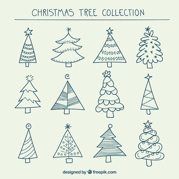 Vector hand drawn christmas trees collection