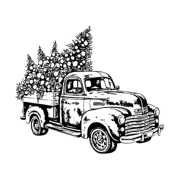 Hand drawn christmas truck