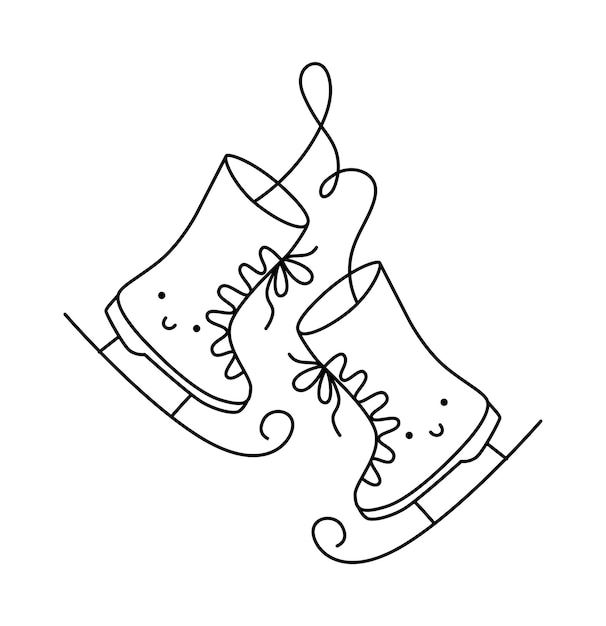 Hand drawn Christmas two cute happy lover winter monoline skates Couple for Valentine Day