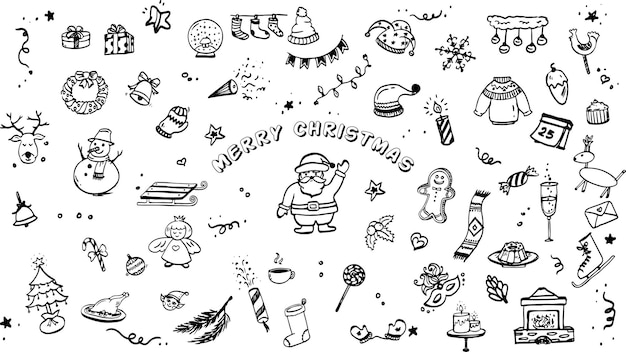 手描きクリスマス ベクトル イラスト オブジェクト セット