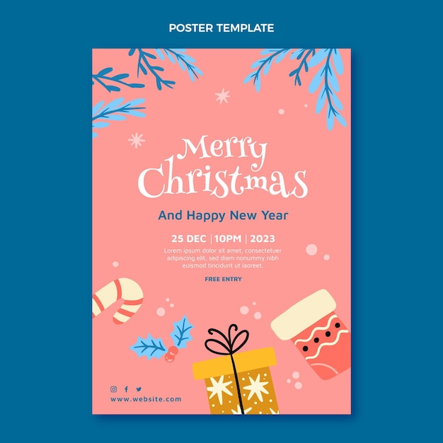 Hand drawn christmas vertical poster template