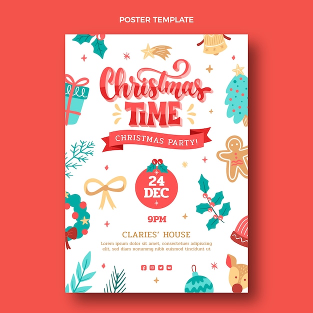 Vector hand drawn christmas vertical poster template