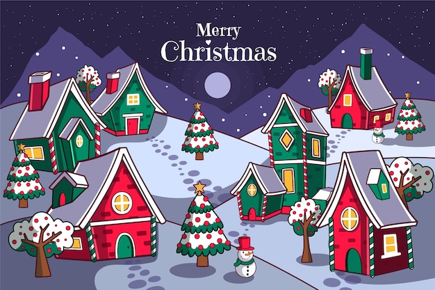 hand drawn christmas village illustration
