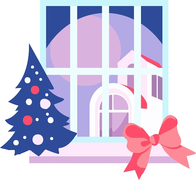 Рисованное рождественское окно в плоском стиле