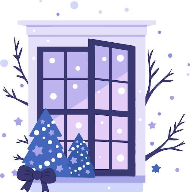 Vector hand drawn christmas window in flat style