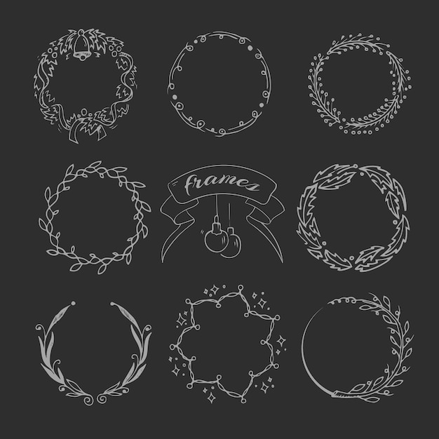 Vector hand drawn christmas wreath collection