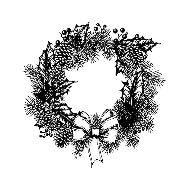 Vector hand drawn christmas wreath