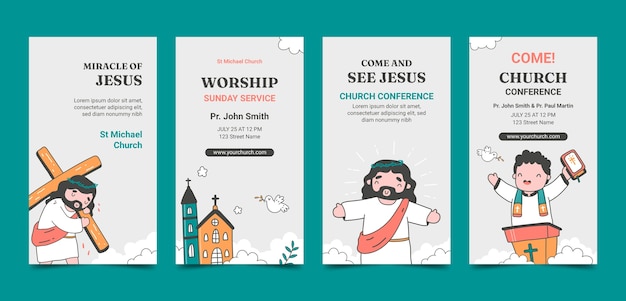 Storie di instagram di preghiera della chiesa disegnate a mano