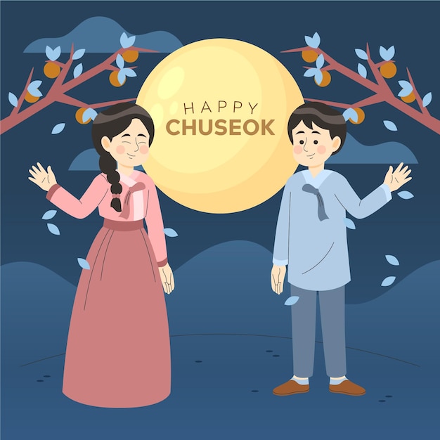 Vector hand drawn chuseok festival event illustration