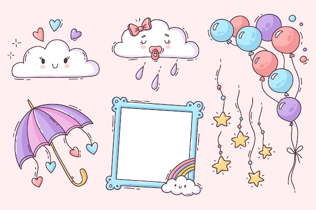 Collezione di elementi decorativi chuva de amor disegnati a mano