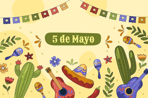 Vettore sfondo di cinco de mayo disegnato a mano