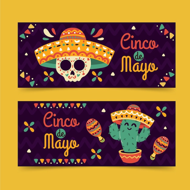 손으로 그린 Cinco De Mayo 배너 세트