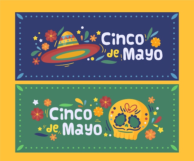 Hand drawn cinco de mayo banners set