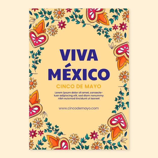 Hand drawn cinco de mayo vertical poster template