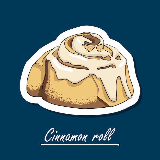 Hand-drawn cinnamon roll with glaze.