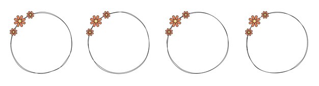 Vector hand drawn circle frame decoration element with flowers clip art