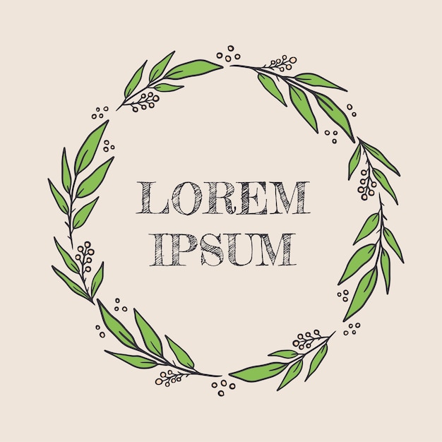 hand drawn circle frame of leaves wreath