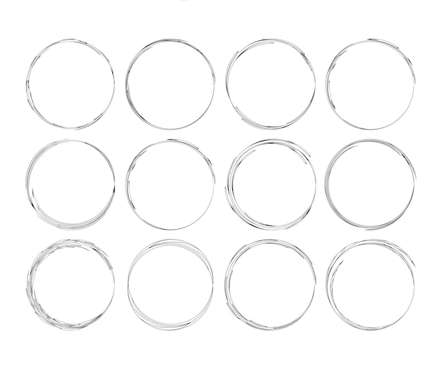 Set di scarabocchi circolari di schizzo di linea circolare disegnata a mano vettore