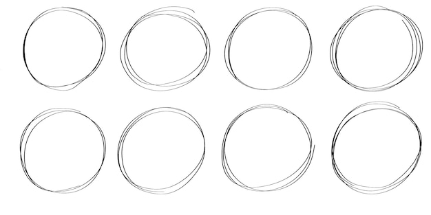 Vector hand drawn circle line sketch set vector circular scribble doodle round circles for message note ma