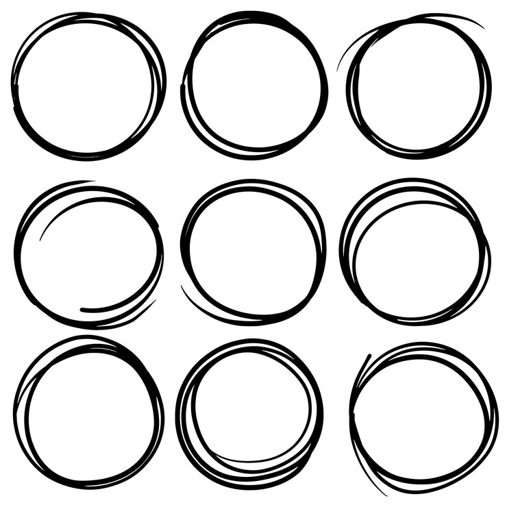 Hand drawn circle line sketch set
