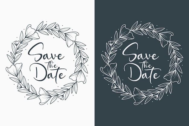 Hand drawn circle style minimal floral wedding badges