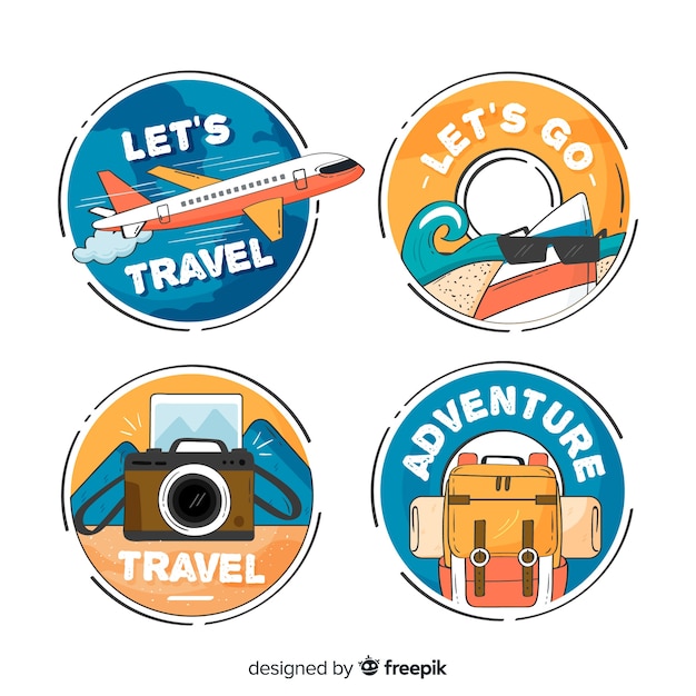 Vector hand drawn circled travel badges