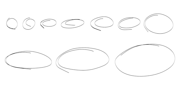 손으로 그린 원 프레임 세트 낙서 강조 타원 마커 스케치 강조 텍스트 중요