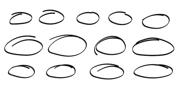 손으로 그린 원 세트 낙서 강조 타원 마커 스케치 강조 텍스트 및 중요