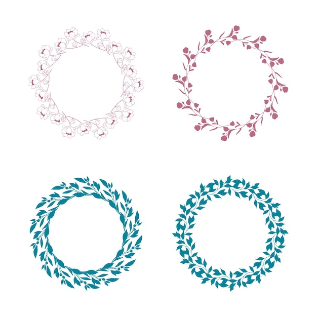 Hand-drawn circular floral frame set