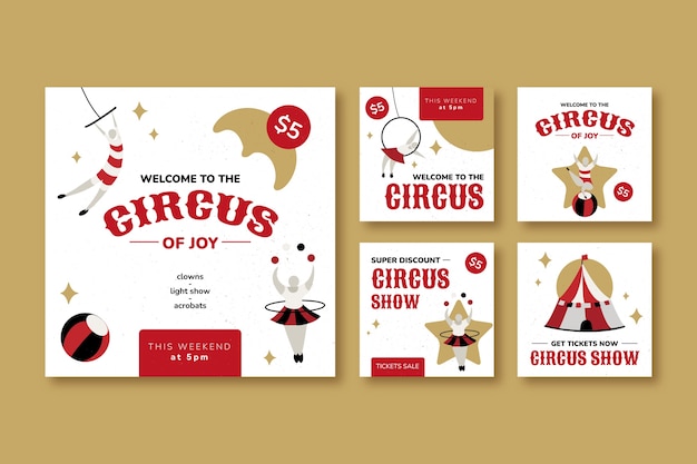 Hand drawn circus fun instagram posts