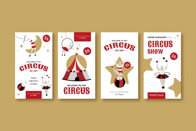 Vector hand drawn circus fun instagram stories