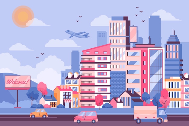 Vector hand drawn city background