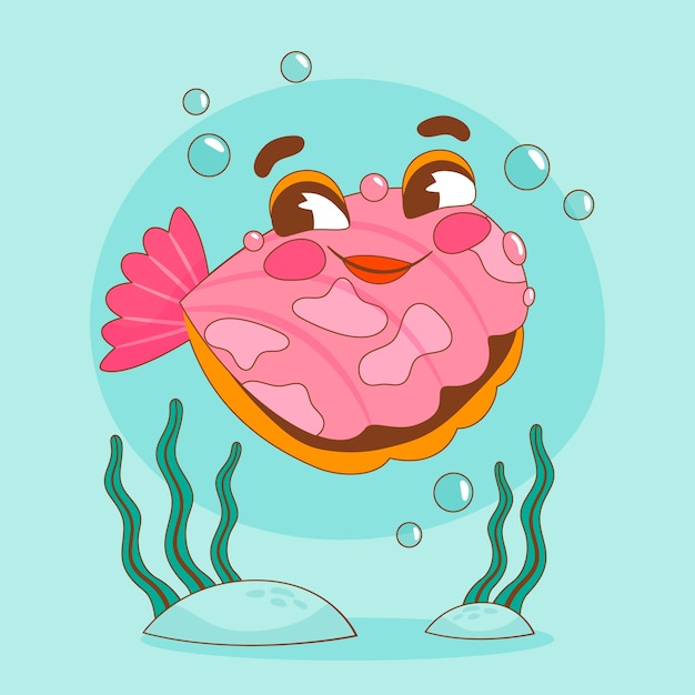 Vector hand drawn clam cartoon illustration