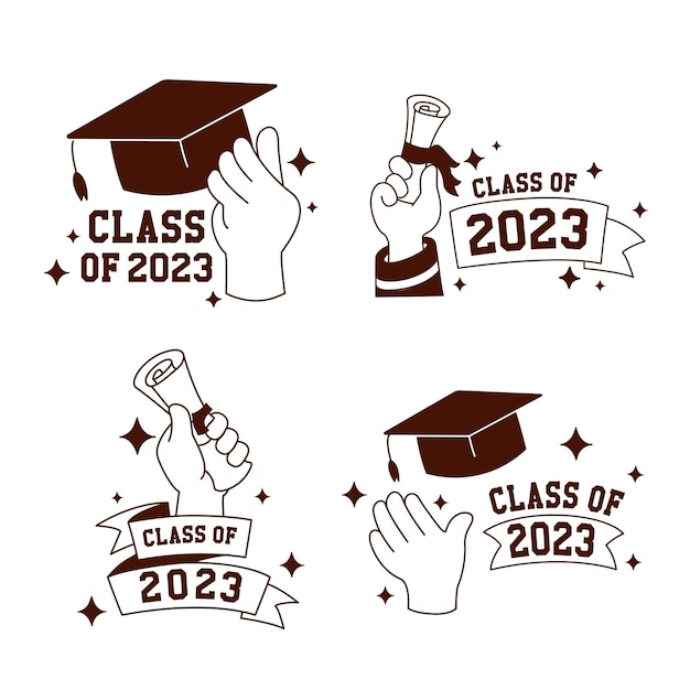 Hand drawn class of 2023 lettering labels collection